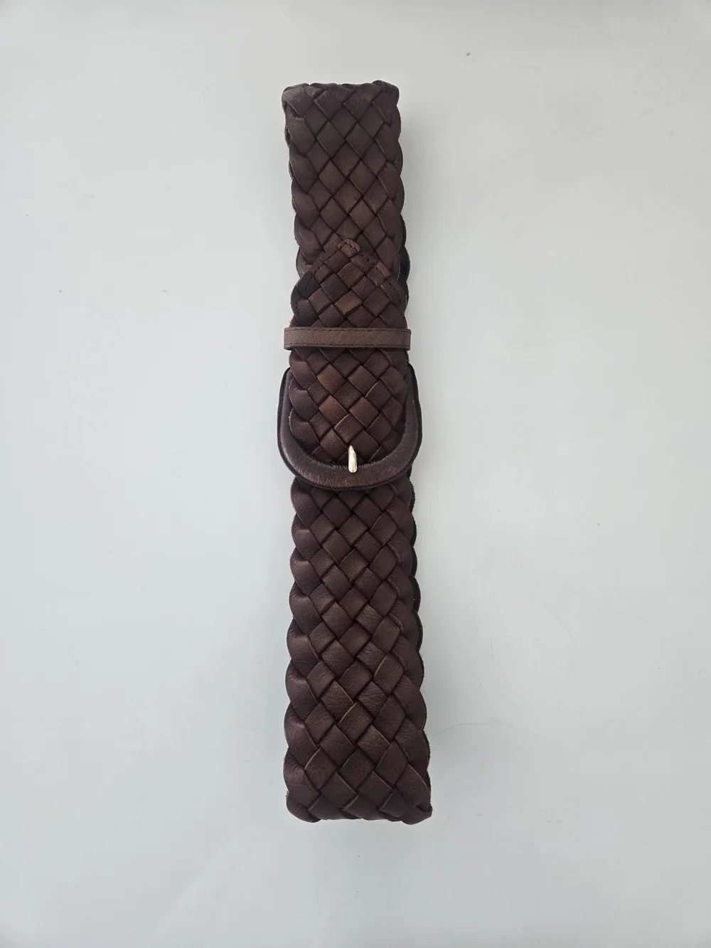 Women's Brown Braided Leather Belt w/ Buckle, Size S Regular
